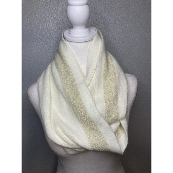 Calvin Klein Ivory With Gold Metallic Accent Knit Infinity Scarf Women's EUC - Picture 1 of 9